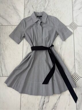 DKNY Black Pinstripe Dress with Black Waist Sash